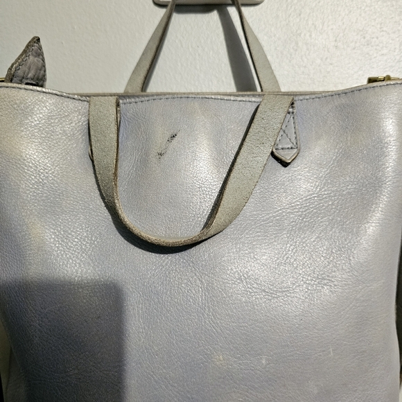 Madewell distressed Gray Leather crossbody Tote Bag - Picture 8 of 13